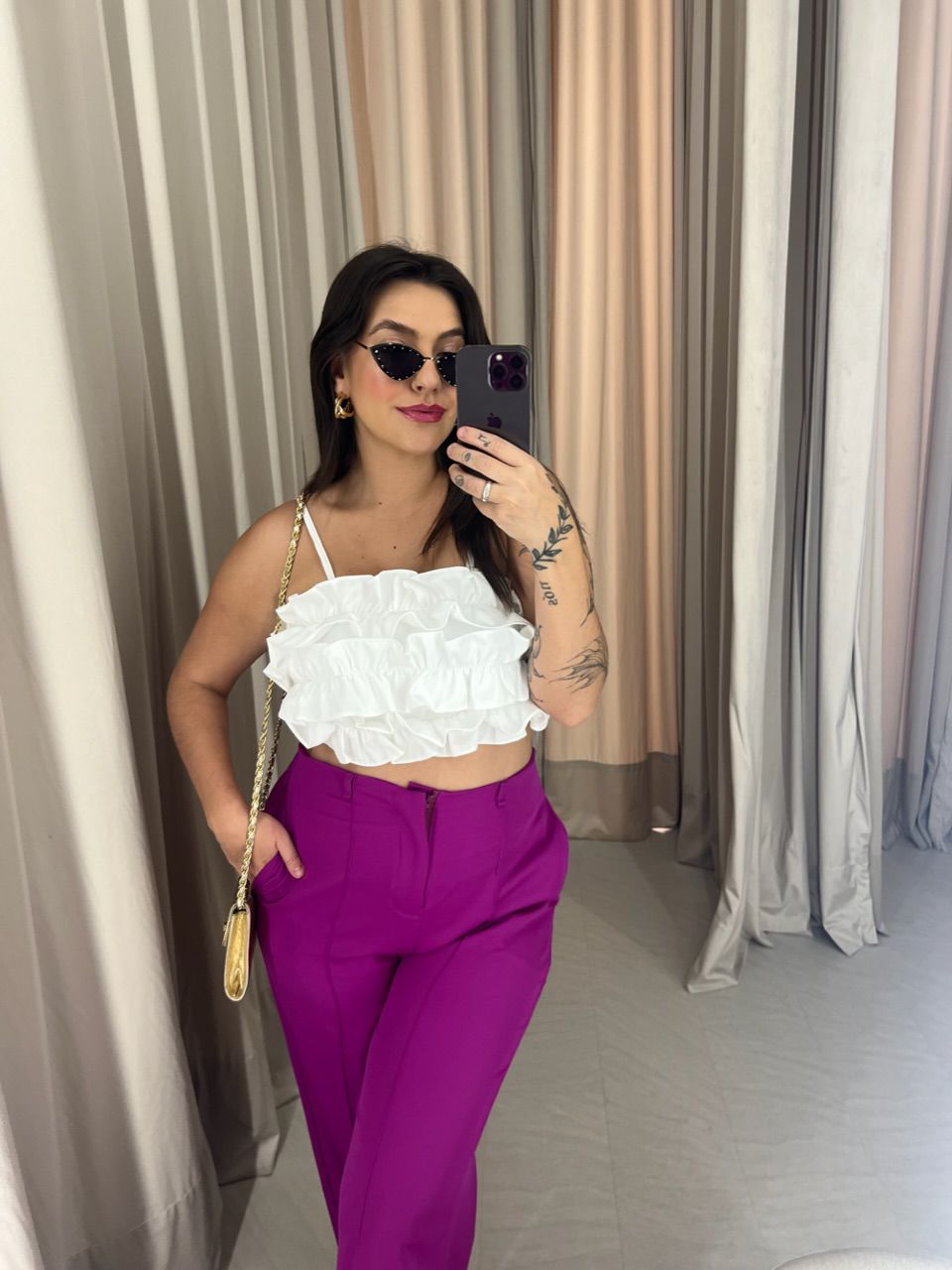 CALÇA BIANCA PANTALONA FUCSIA