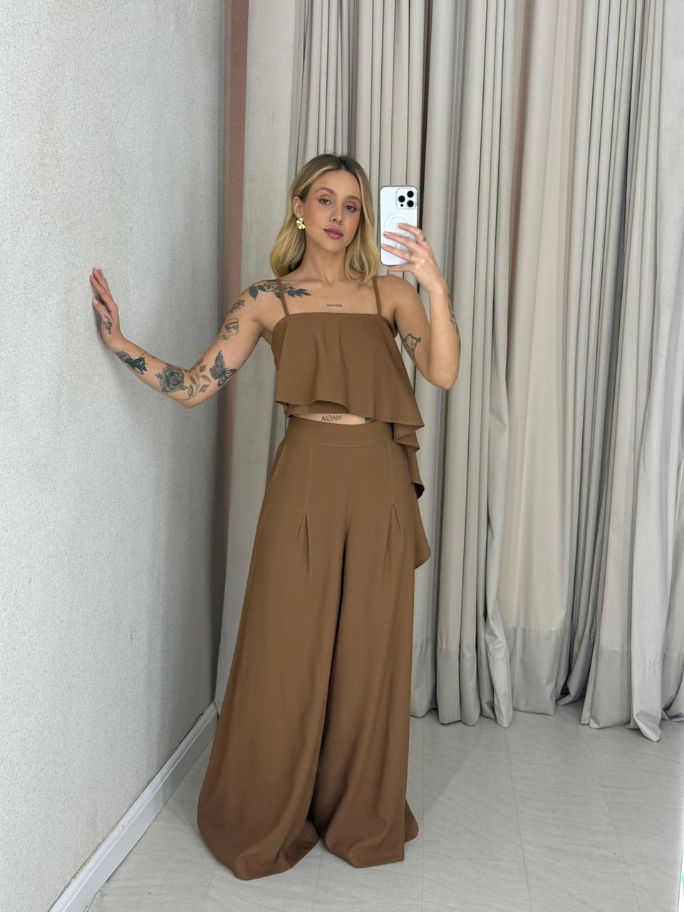CONJUNTO RAQUEL CROPPED CALÇA CAPUCCINO 