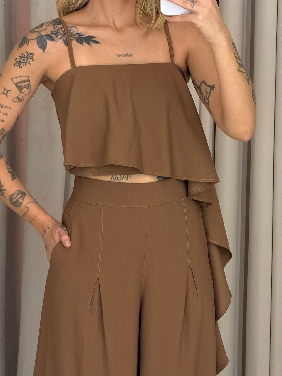 CONJUNTO RAQUEL CROPPED CALÇA CAPUCCINO 
