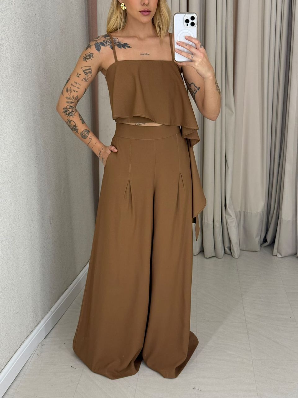CONJUNTO RAQUEL CROPPED CALÇA CAPUCCINO 