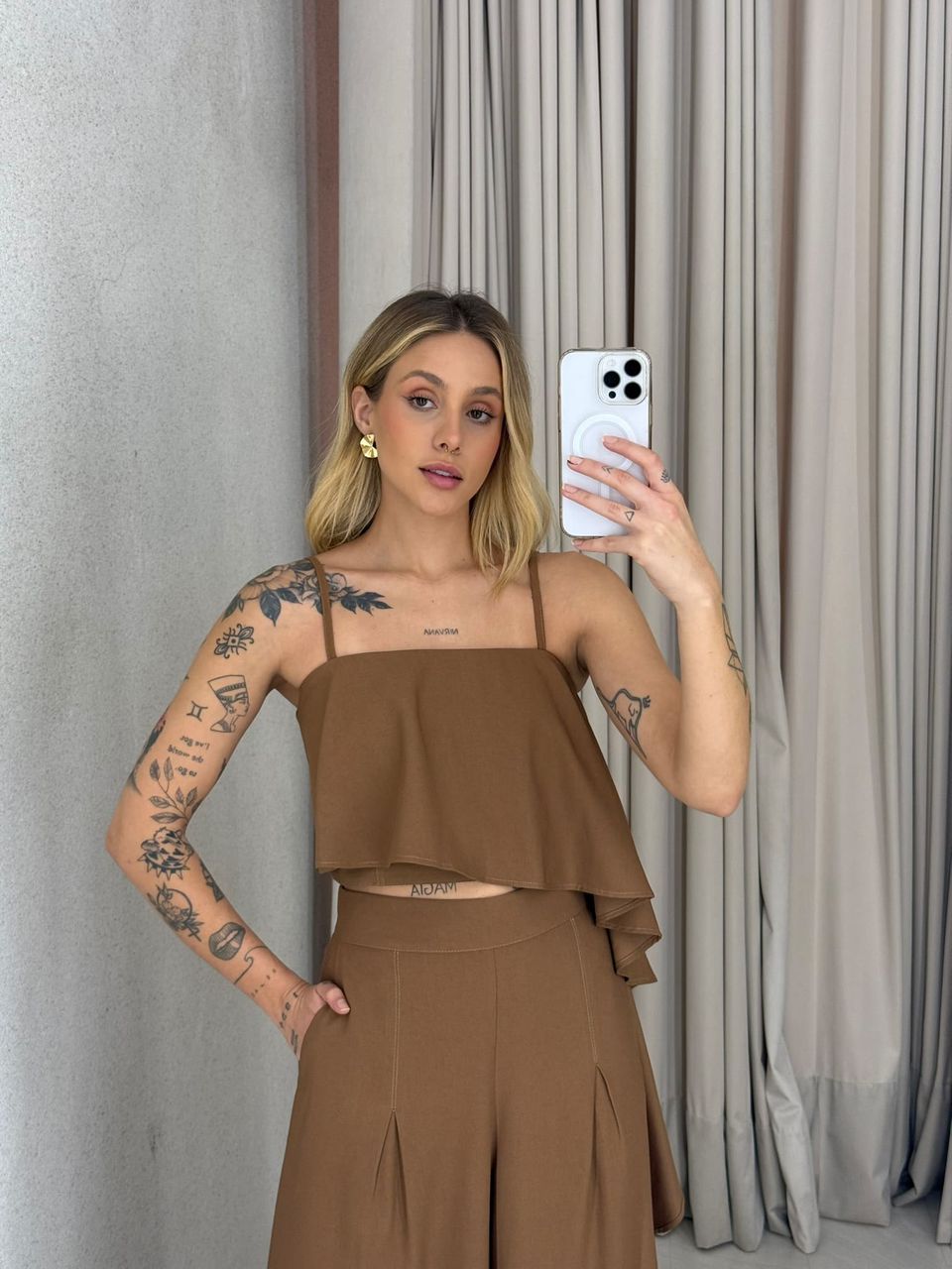 CONJUNTO RAQUEL CROPPED CALÇA CAPUCCINO 