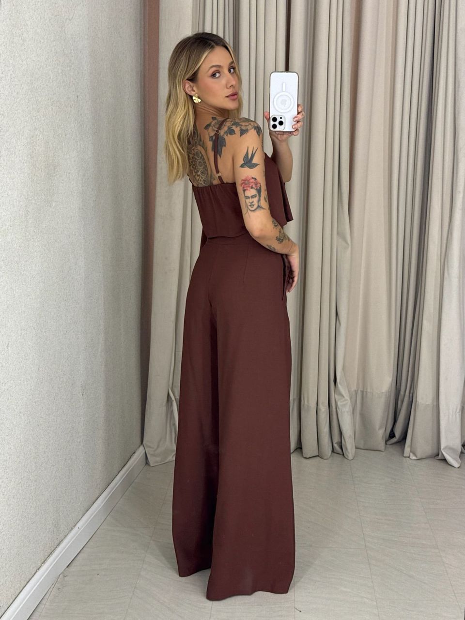CONJUNTO RAQUEL CROPPED CALÇA MARROM