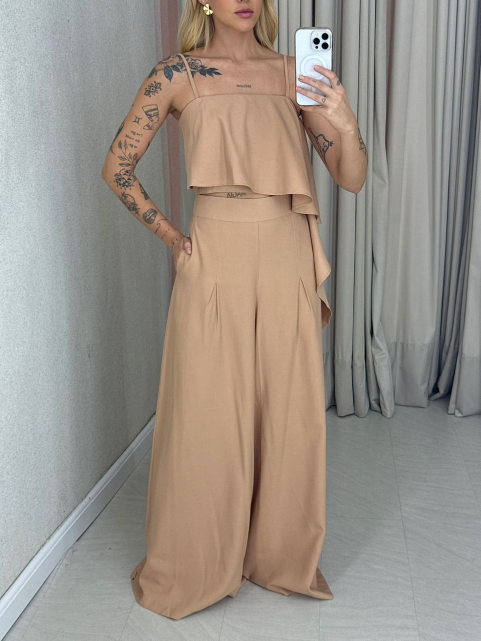 CONJUNTO RAQUEL CROPPED CALÇA NUDE