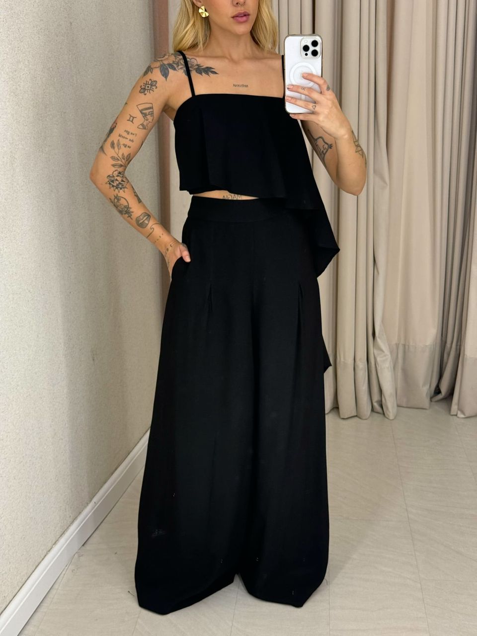 CONJUNTO RAQUEL CROPPED CALÇA PRETO