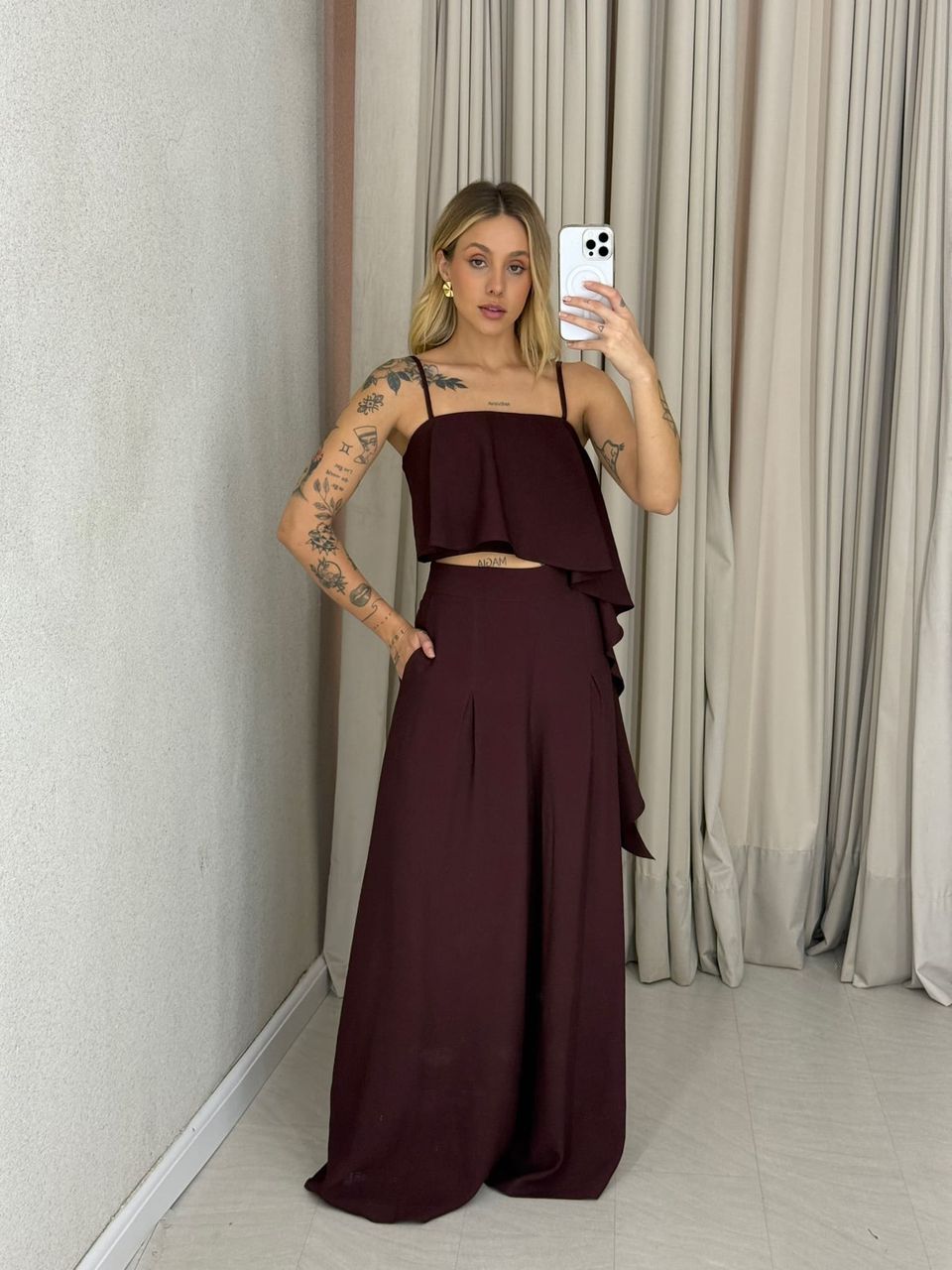CONJUNTO RAQUEL CROPPED CALÇA UVA - 0063590015 - CAROLLA FERRARO