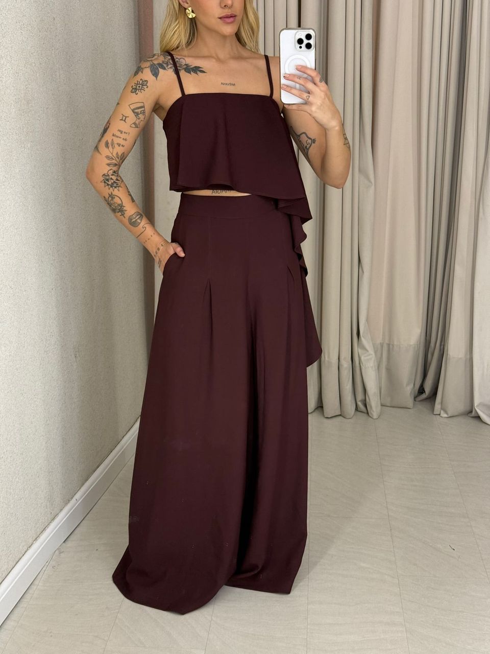 CONJUNTO RAQUEL CROPPED CALÇA UVA