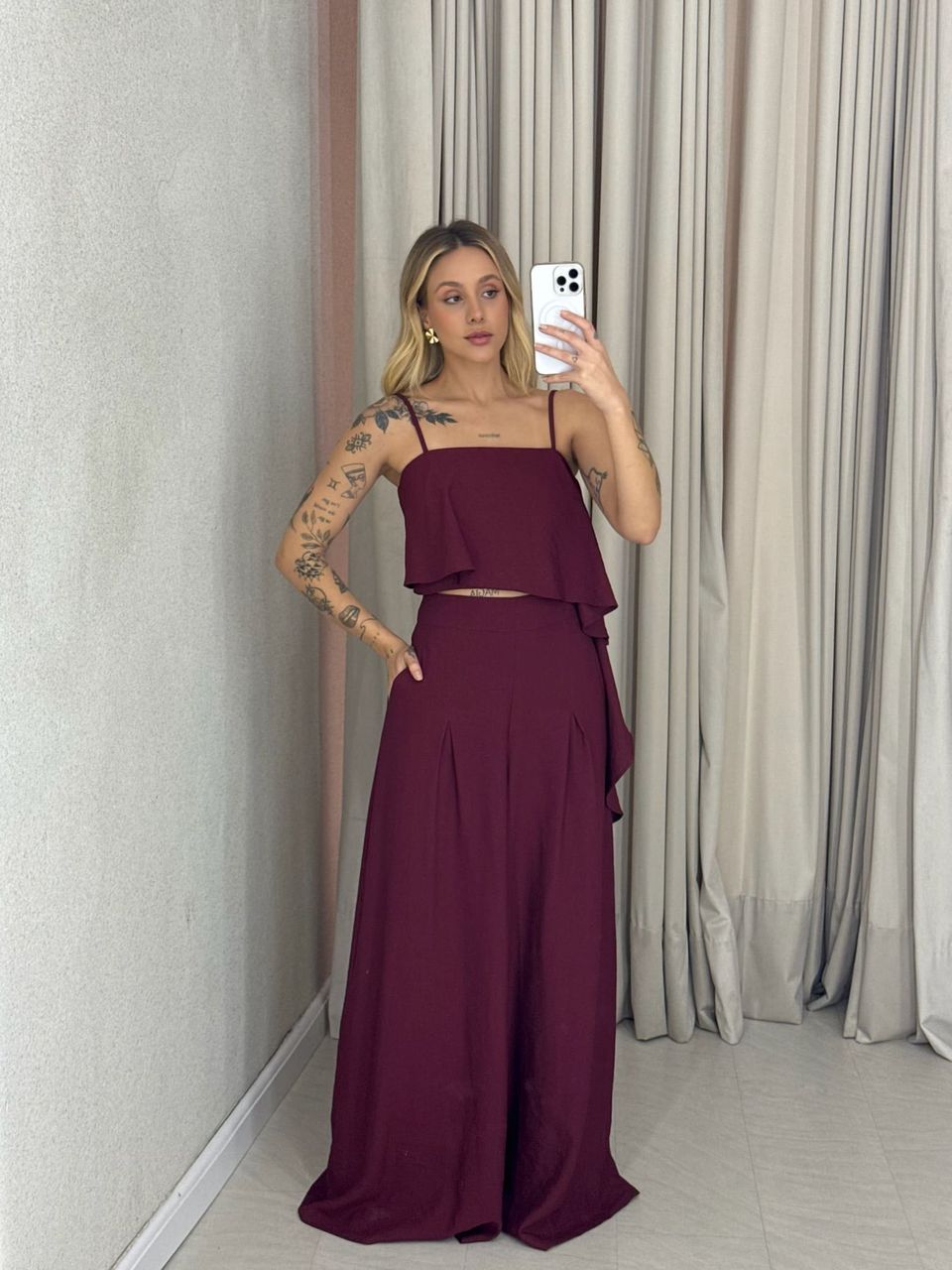 CONJUNTO RAQUEL CROPPED CALÇA VINHO - 0063590168 - CAROLLA FERRARO