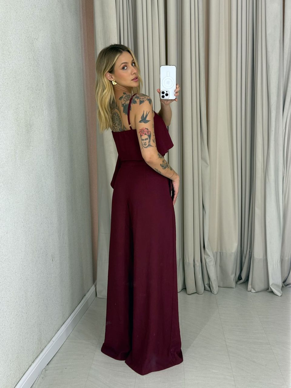 CONJUNTO RAQUEL CROPPED CALÇA VINHO