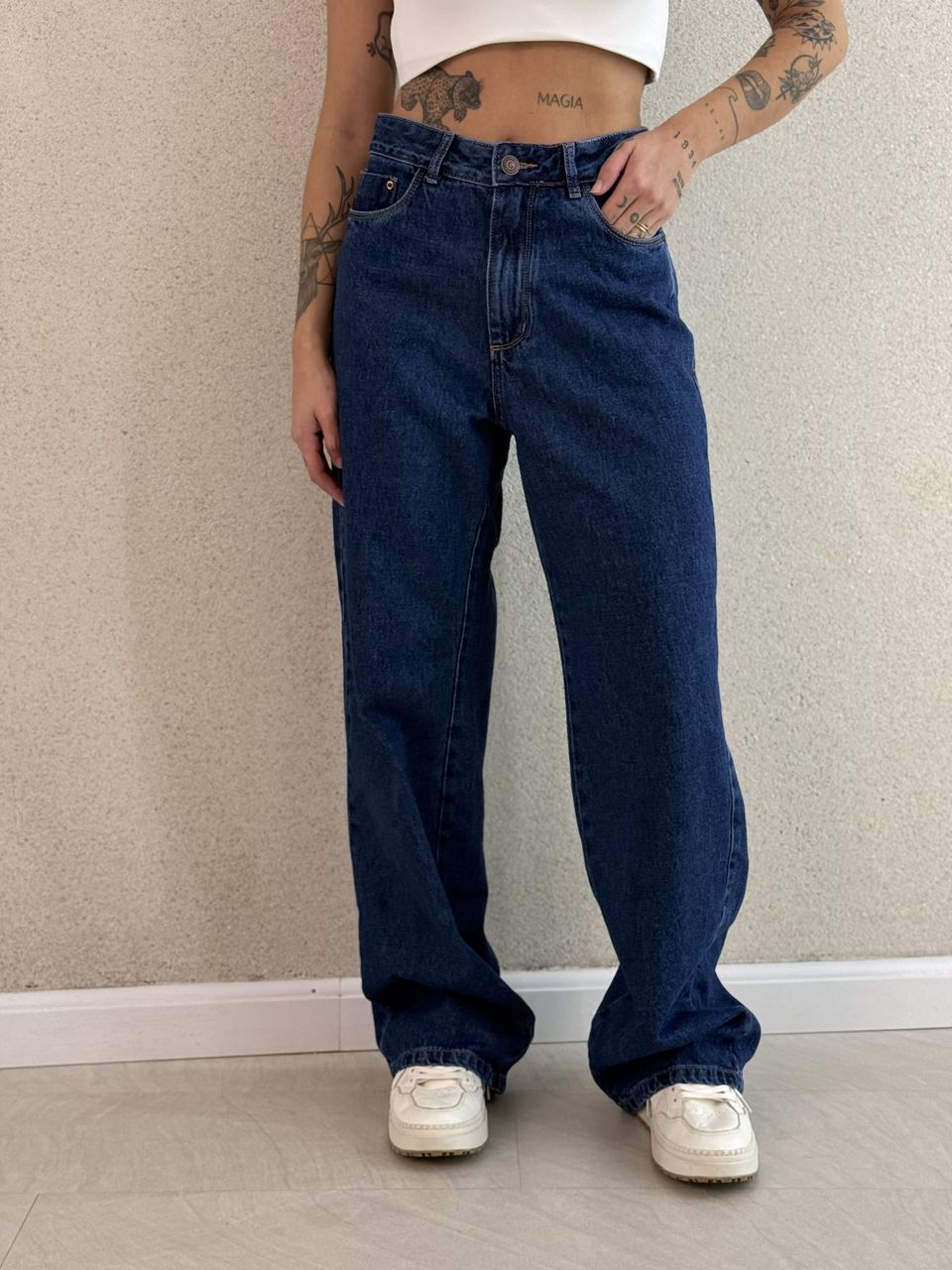 CALÇA MICAELA WIDE LEG JEANS ESCURO - 0063630070 - CAROLLA FERRARO