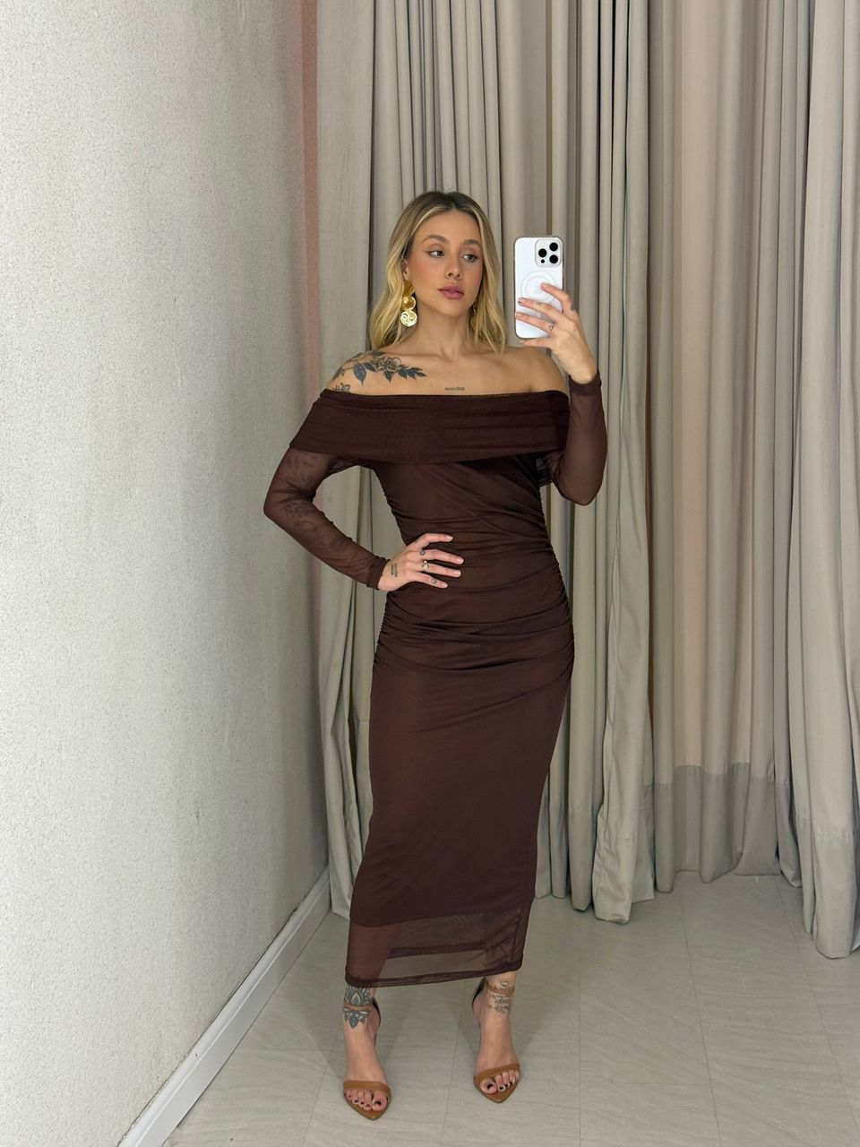 VESTIDO LUA TULE MARROM - 0063430054 - CAROLLA FERRARO