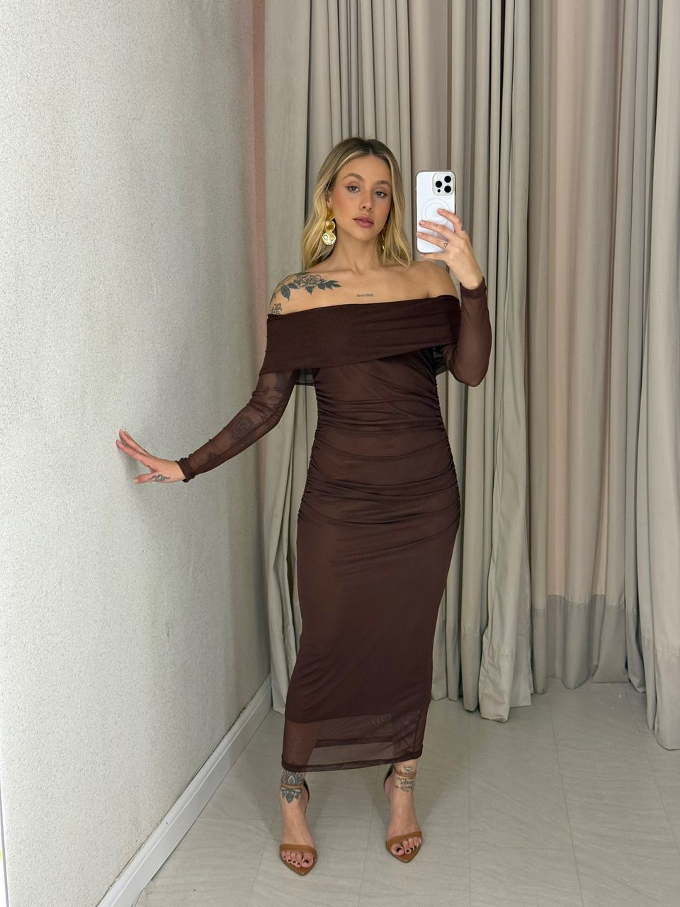 VESTIDO LUA TULE MARROM
