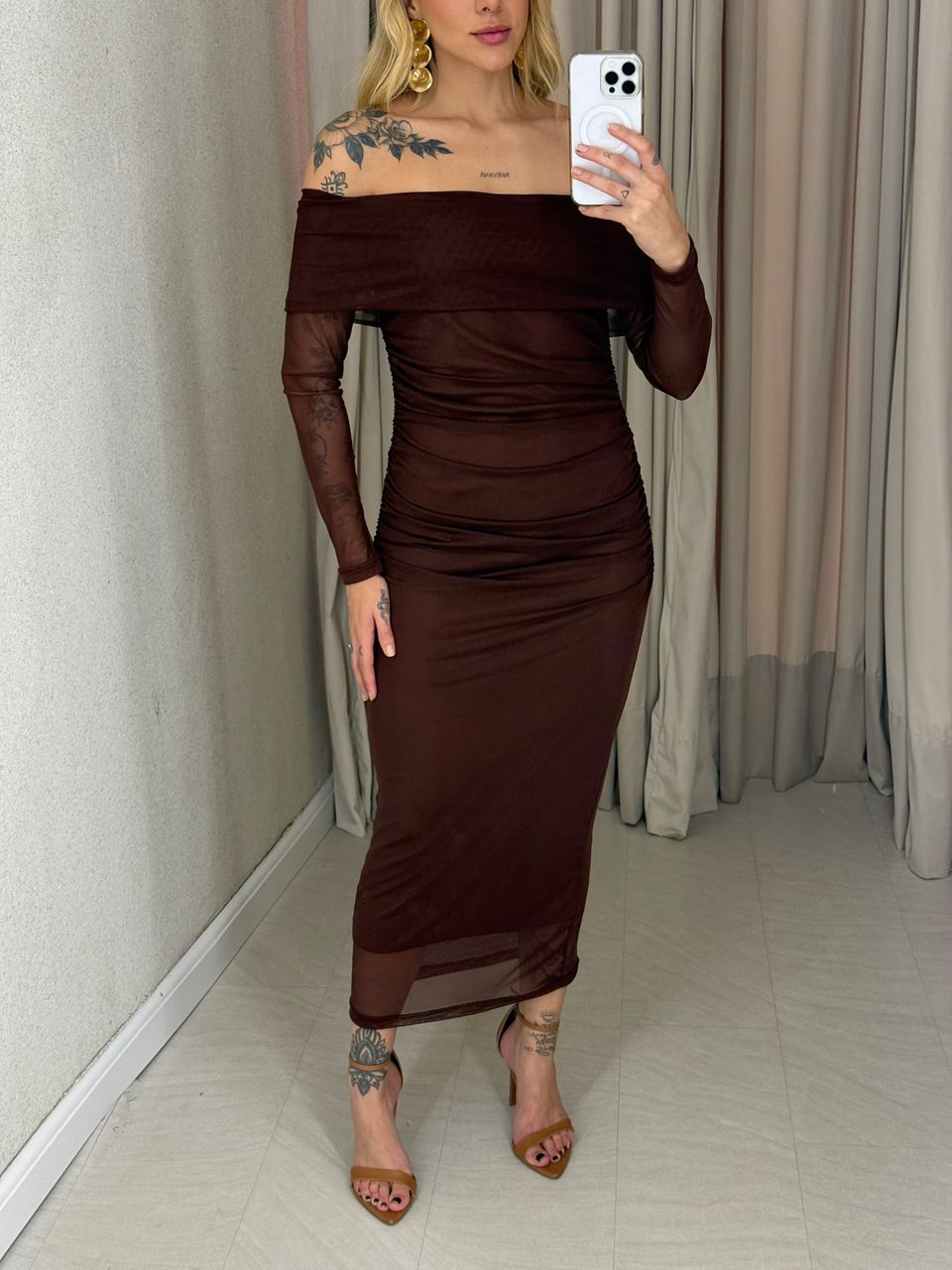 VESTIDO LUA TULE MARROM