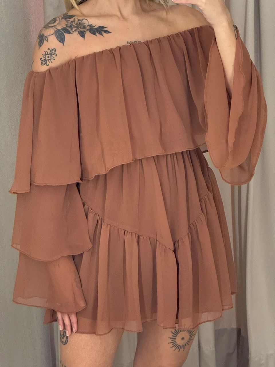 VESTIDO RITA BABADOS MARROM