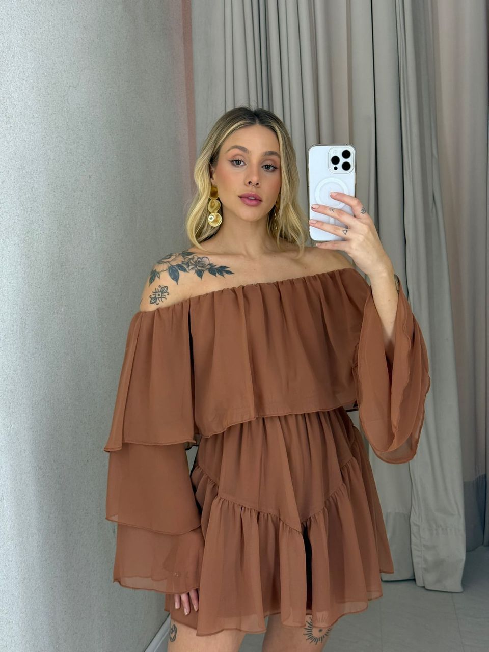 VESTIDO RITA BABADOS MARROM