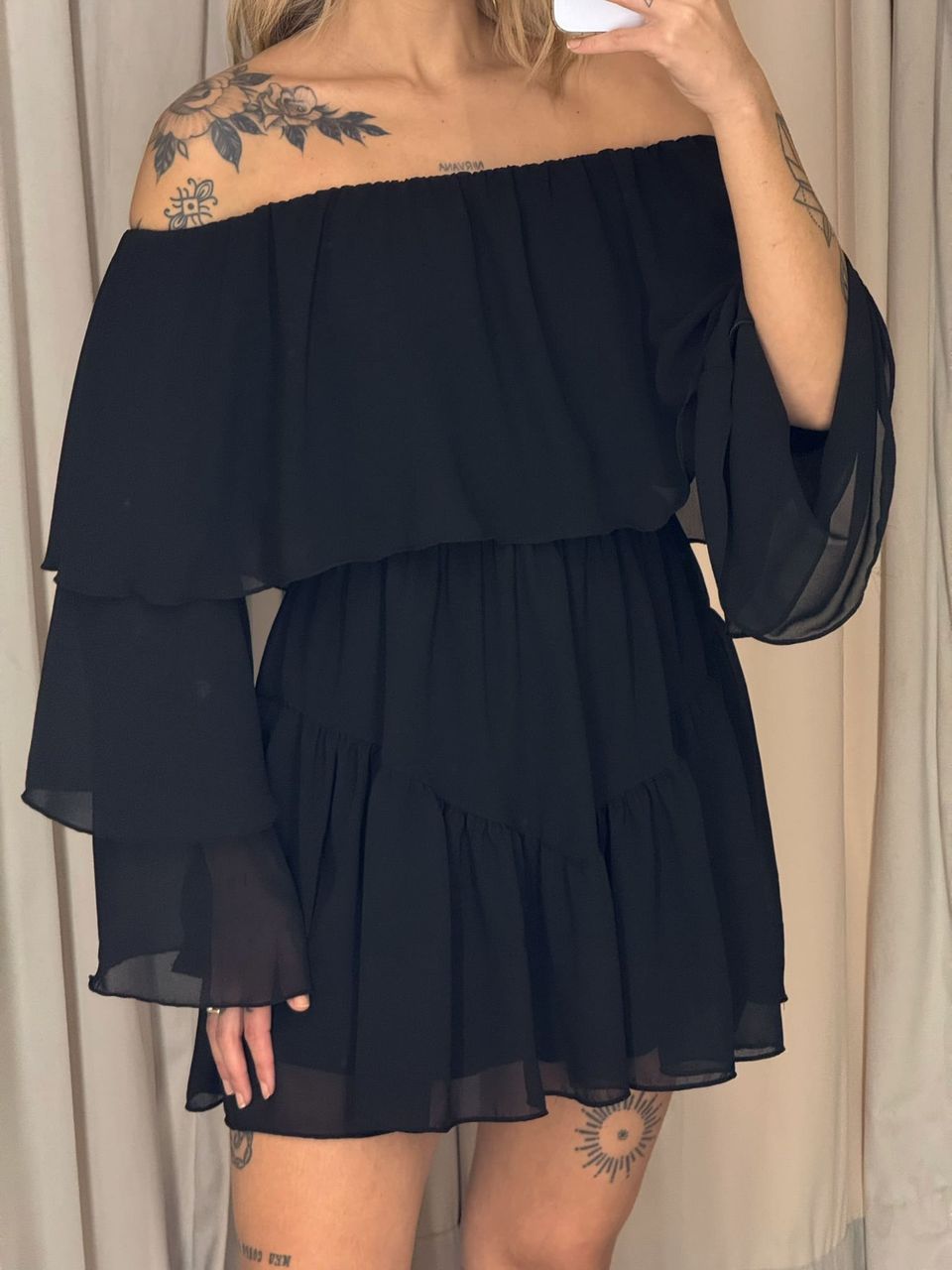 VESTIDO RITA BABADOS PRETO