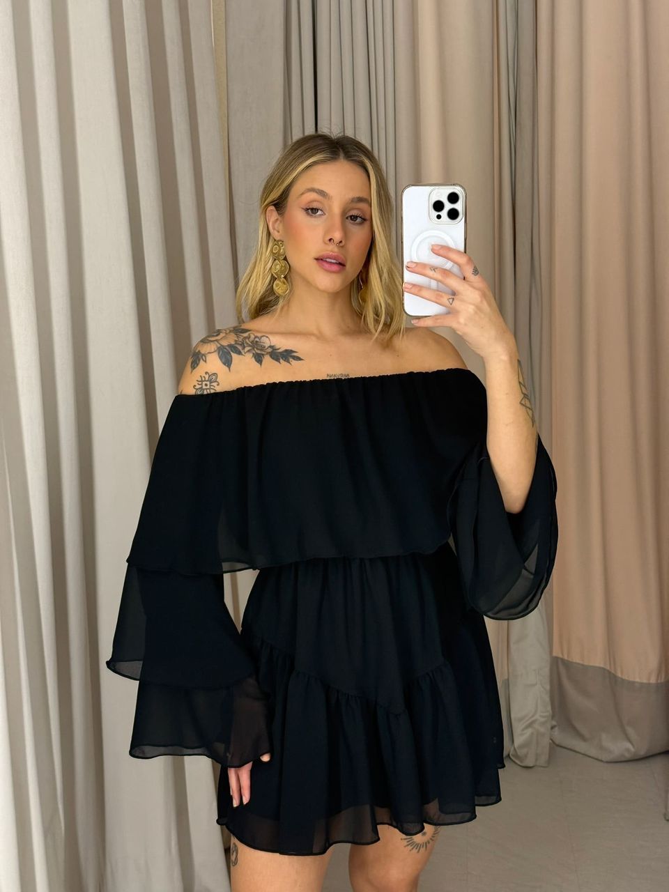 VESTIDO RITA BABADOS PRETO
