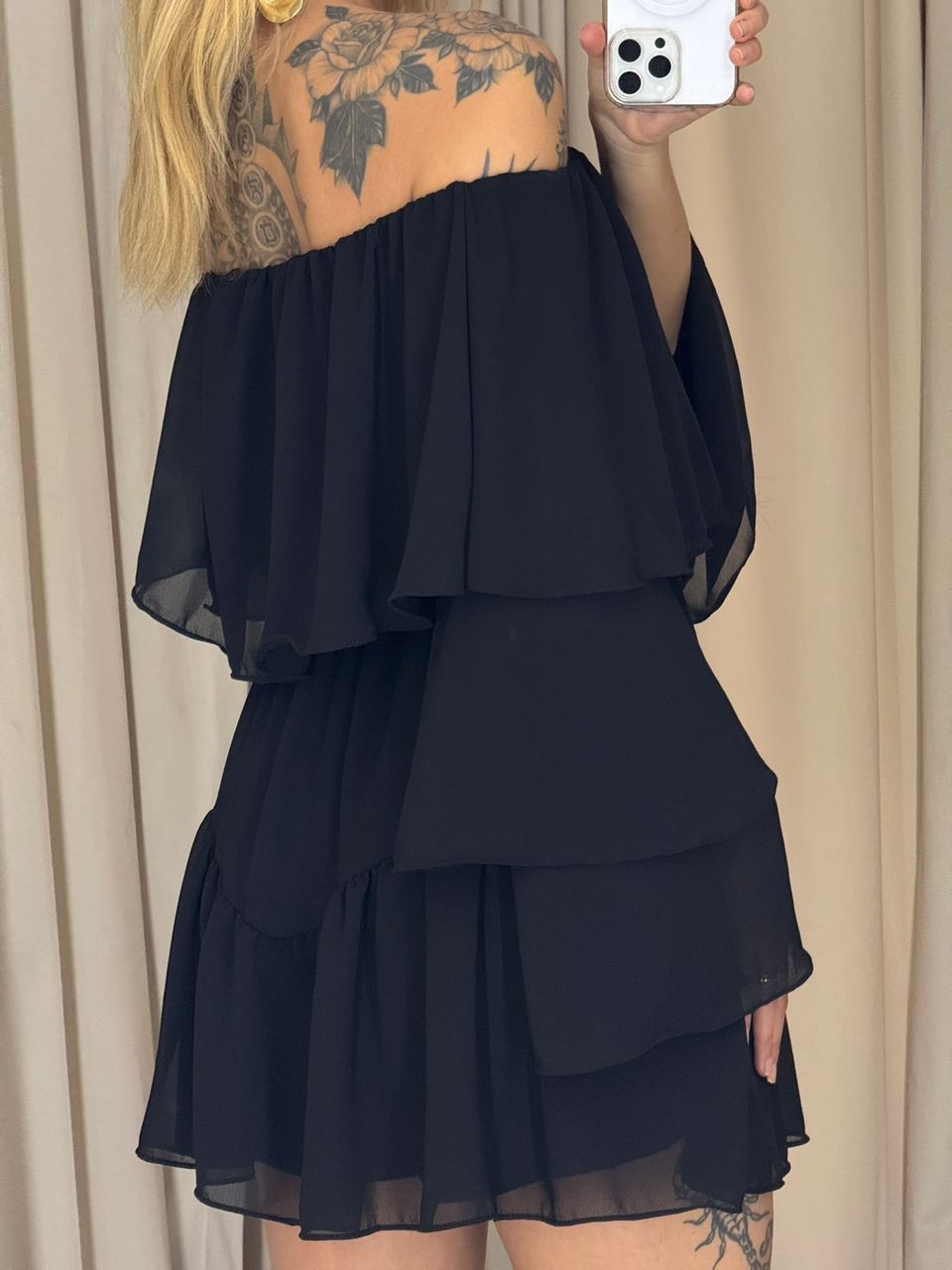 VESTIDO RITA BABADOS PRETO