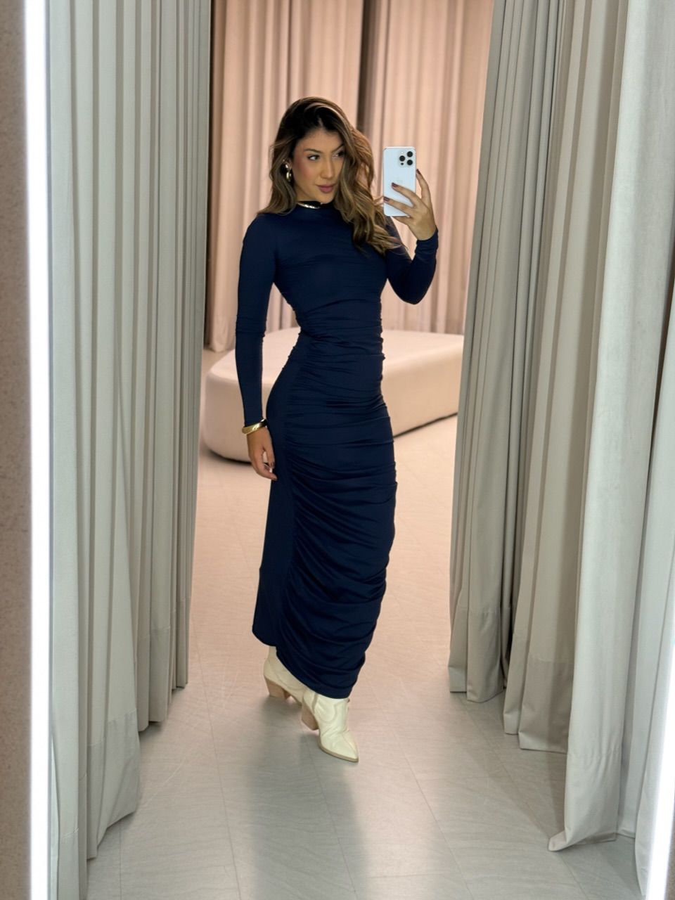 VESTIDO CRIS CF MIDI FRANZIDO marinho - 0064780055 - CAROLLA FERRARO