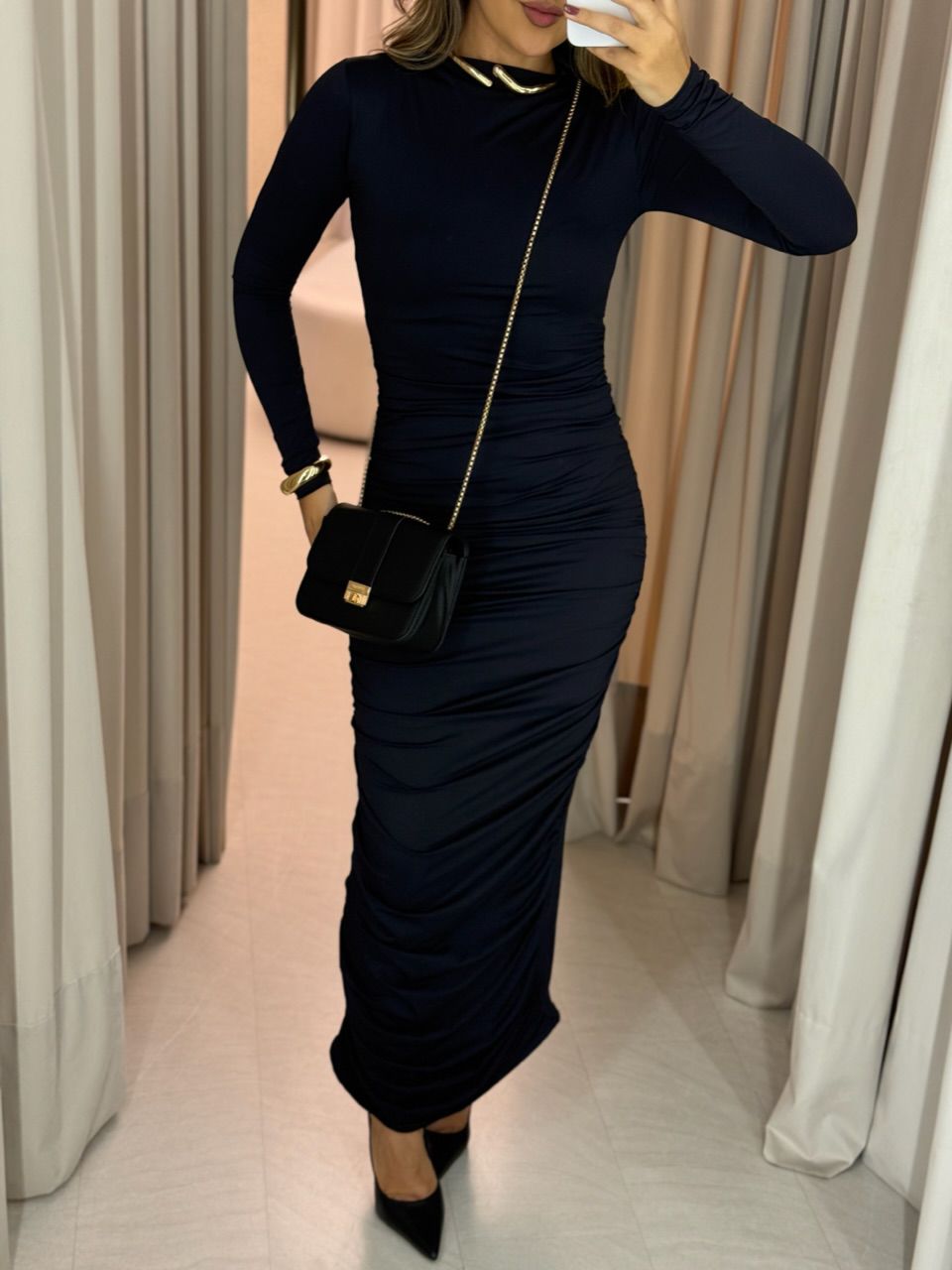 VESTIDO CRIS CF MIDI FRANZIDO preto
