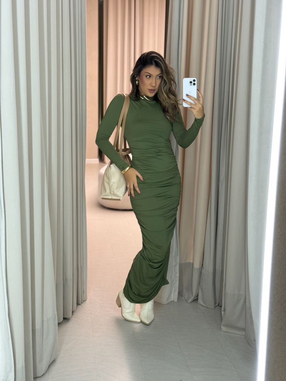 VESTIDO CRIS CF MIDI FRANZIDO verde - 0064780014 - CAROLLA FERRARO