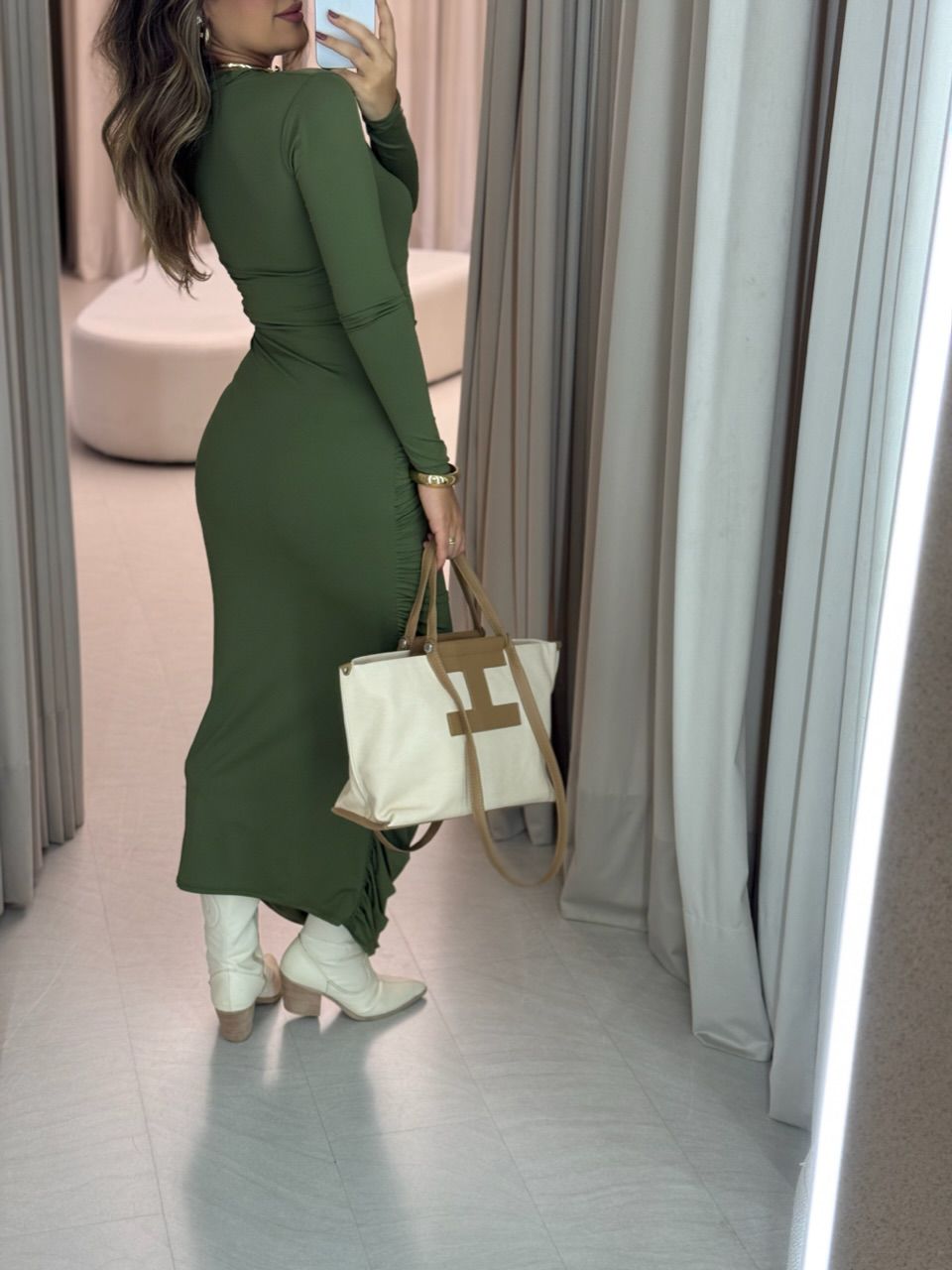 VESTIDO CRIS CF MIDI FRANZIDO verde