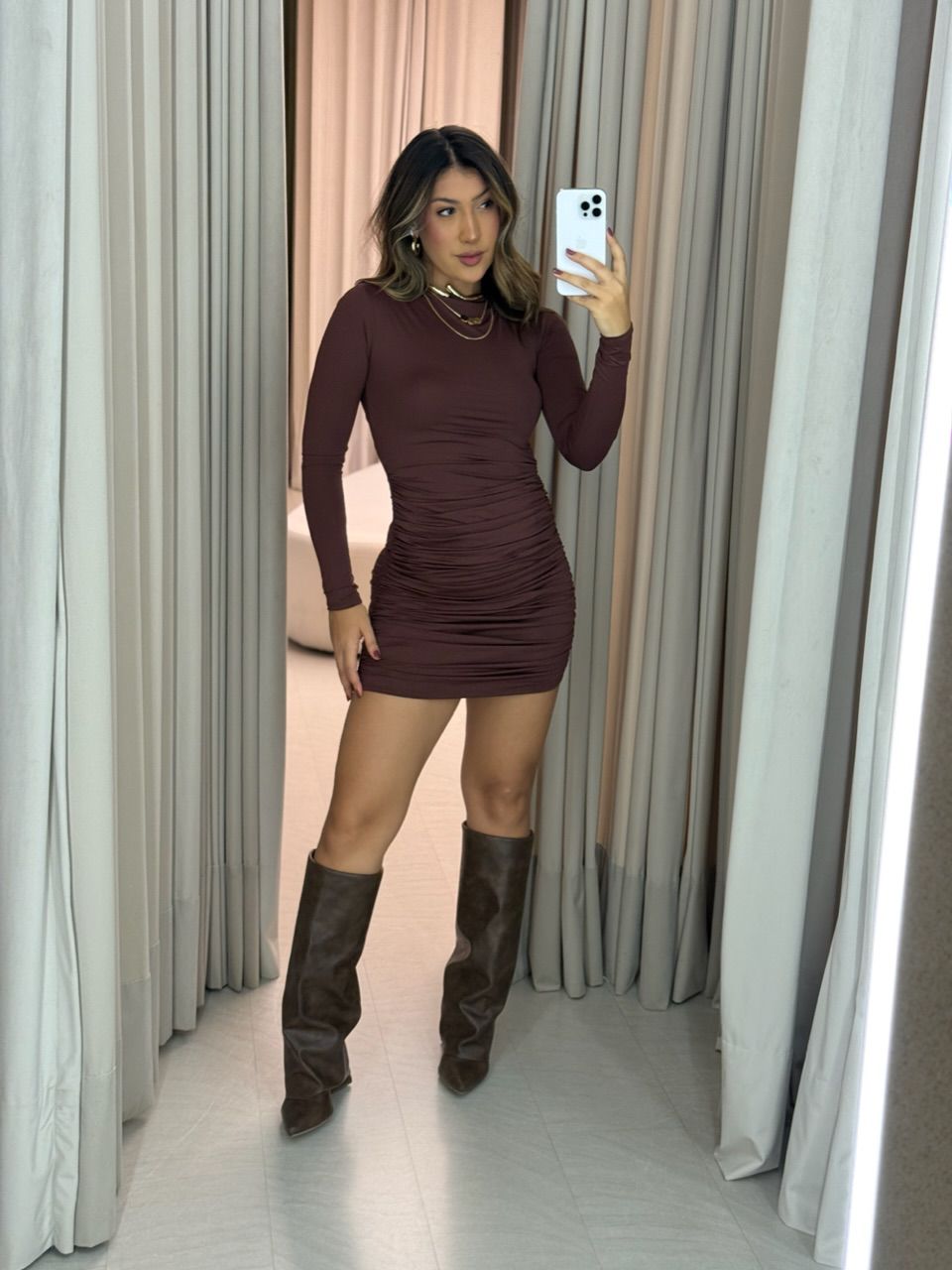 VESTIDO VALÉRIA CF FRANZIDO MARROM