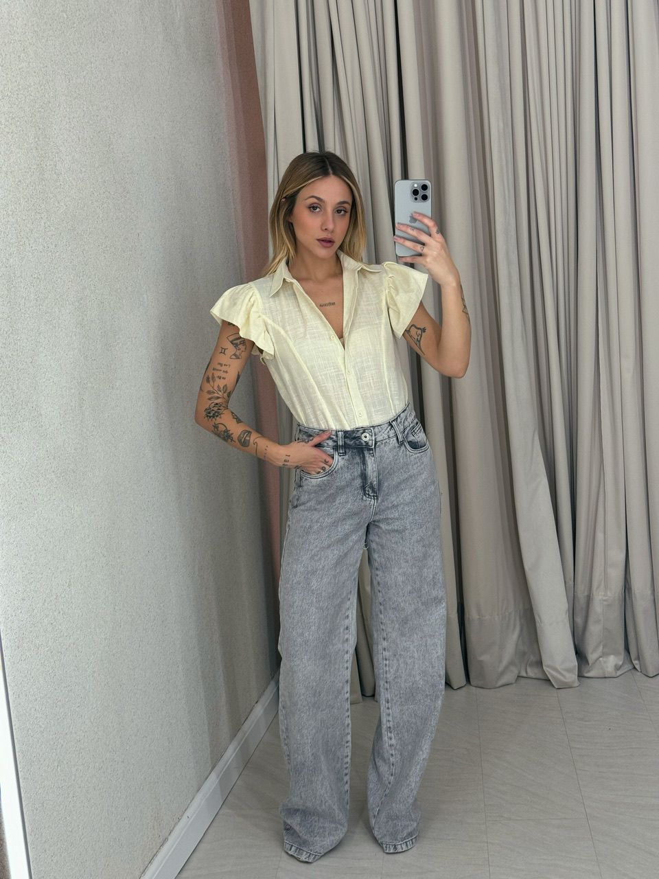 CAMISA NATÁLIA MANGA CURTA AMARELO MANTEIGA