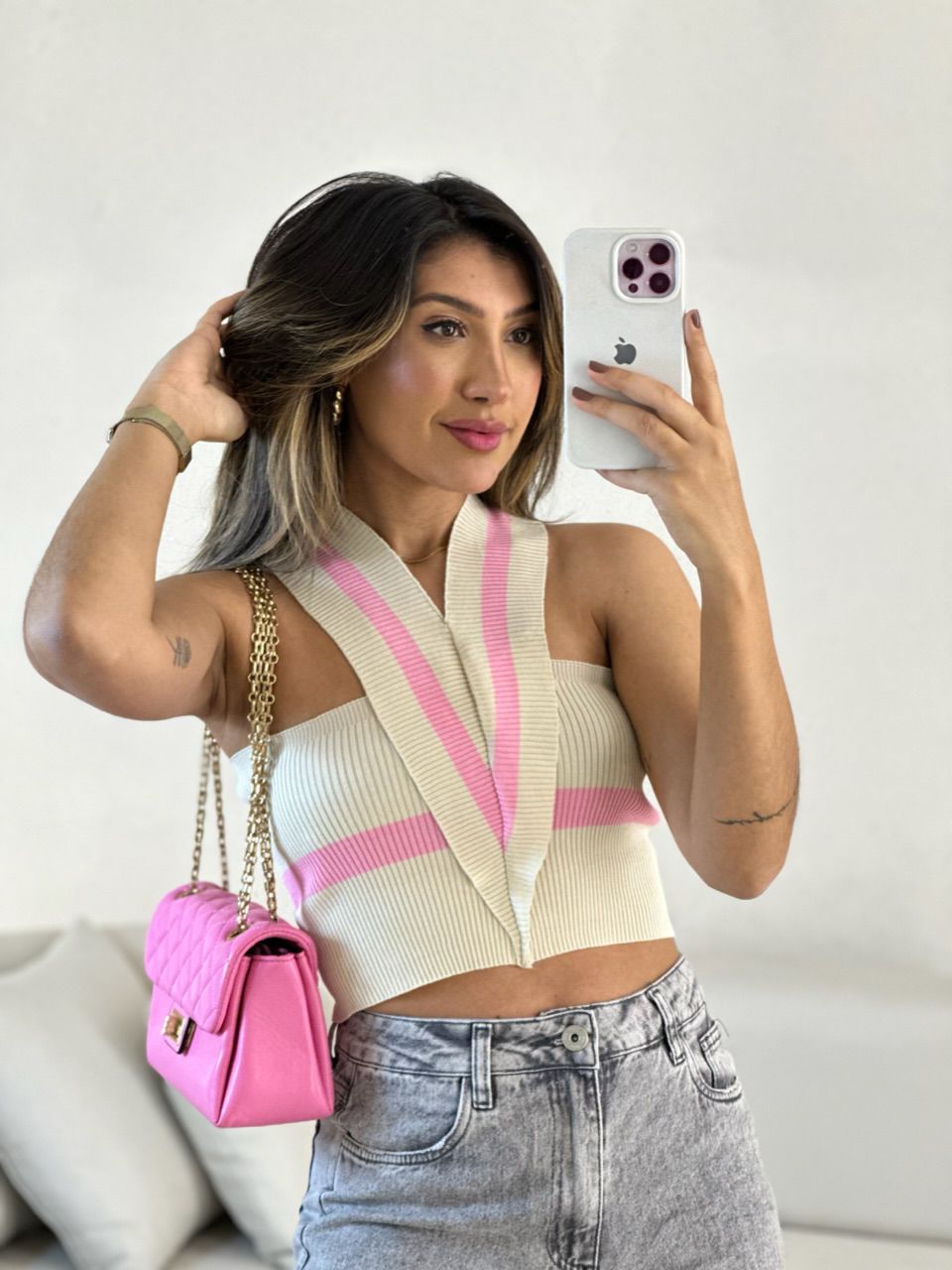 CROPPED BIANCA TRICOT BABY PINK - 0054480366 - CAROLLA FERRARO