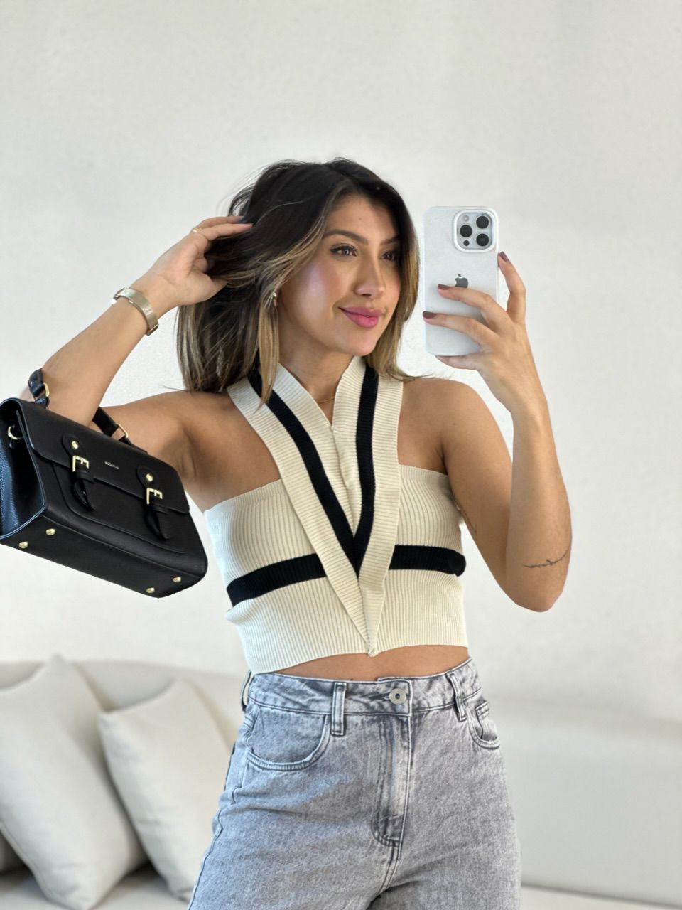 CROPPED BIANCA TRICOT preto - 0054480032 - CAROLLA FERRARO