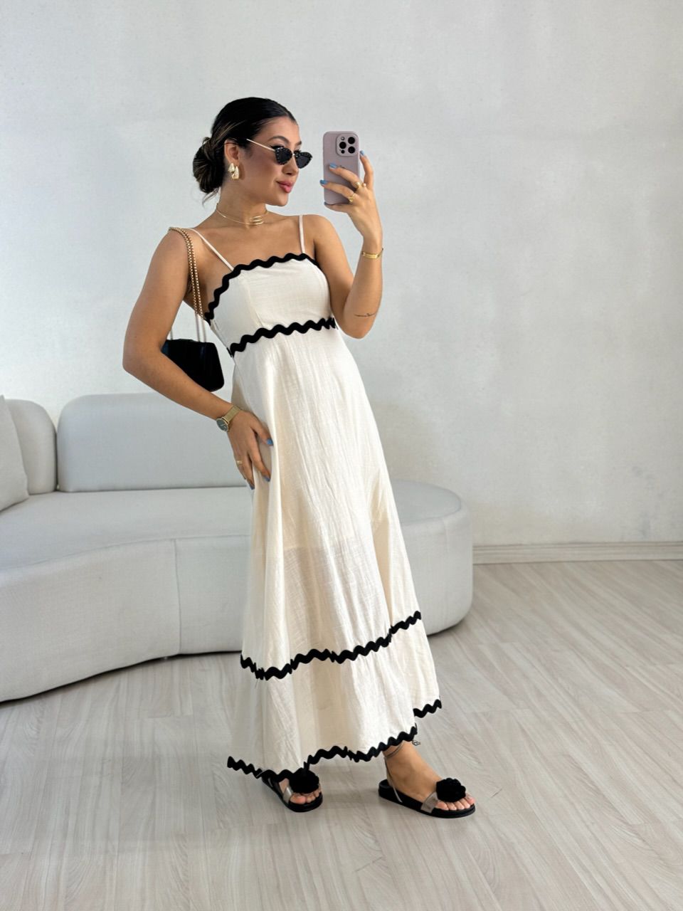 VESTIDO GABRIELA MIDI MARFIM - 0055730056 - CAROLLA FERRARO