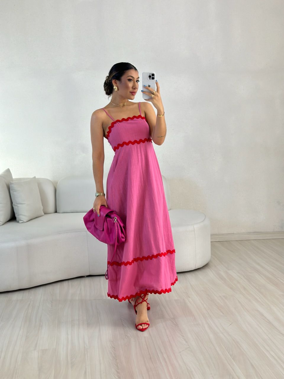 VESTIDO GABRIELA MIDI PINK - 0055730037 - CAROLLA FERRARO