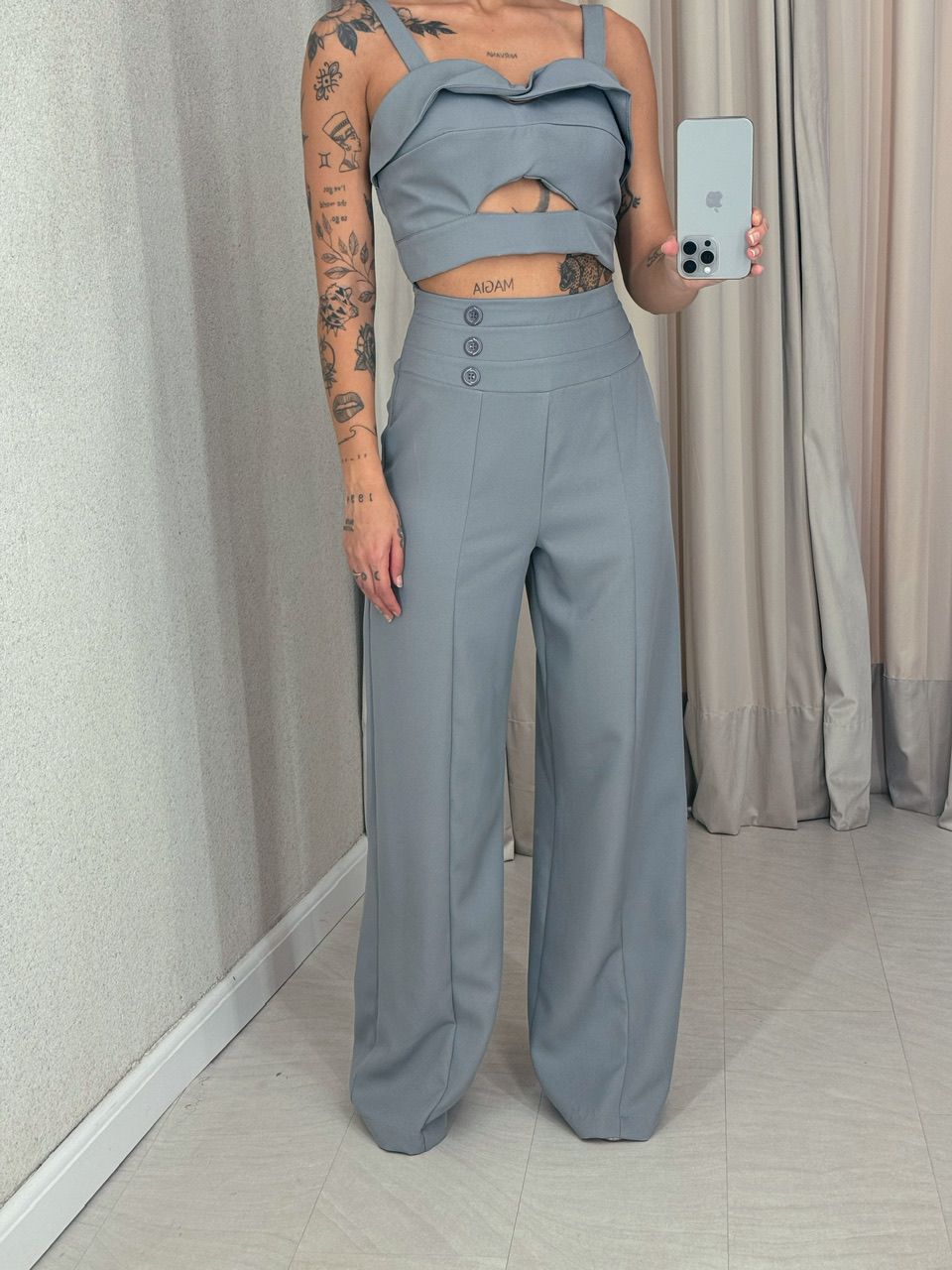 CONJUNTO ELIS CALÇA CROPPED CINZA