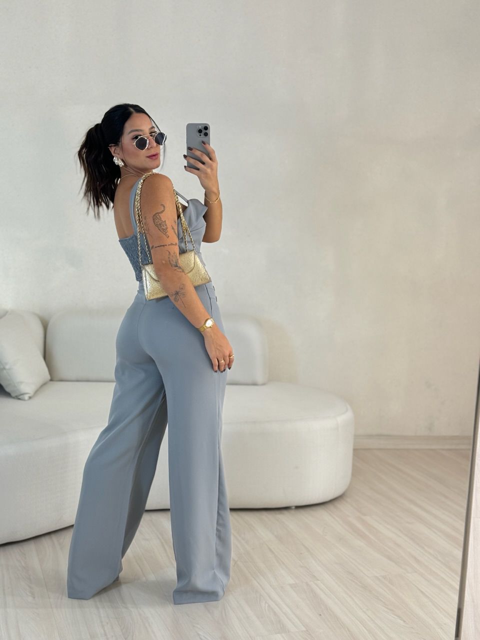 CONJUNTO ELIS CALÇA CROPPED CINZA