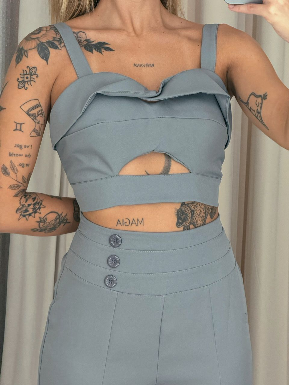 CONJUNTO ELIS CALÇA CROPPED CINZA