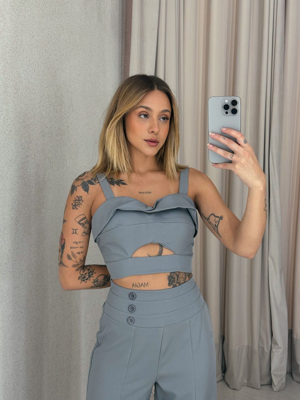 CONJUNTO ELIS CALÇA CROPPED CINZA