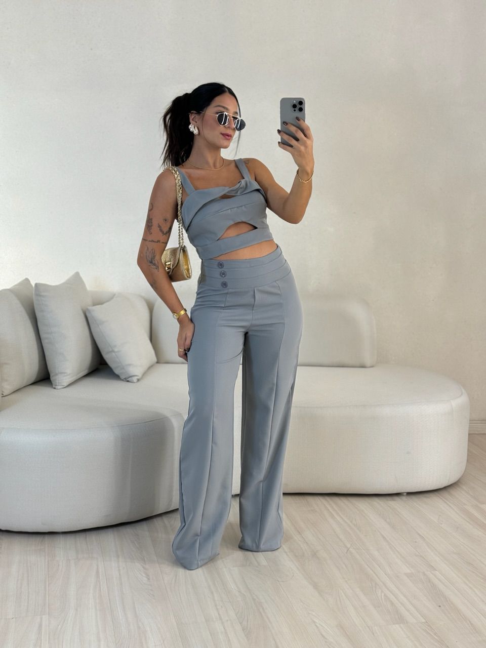 CONJUNTO ELIS CALÇA CROPPED CINZA