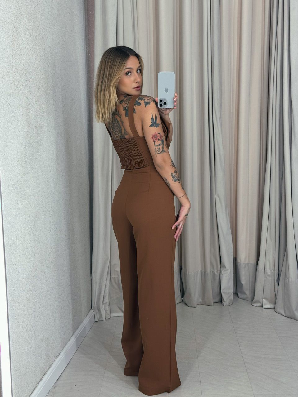 CONJUNTO ELIS CALÇA CROPPED MARROM