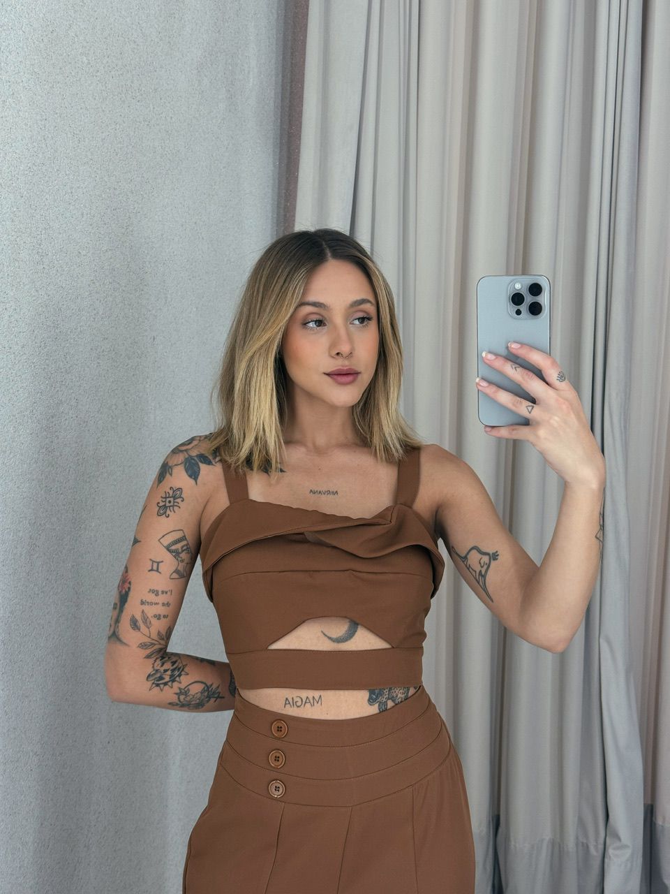 CONJUNTO ELIS CALÇA CROPPED MARROM