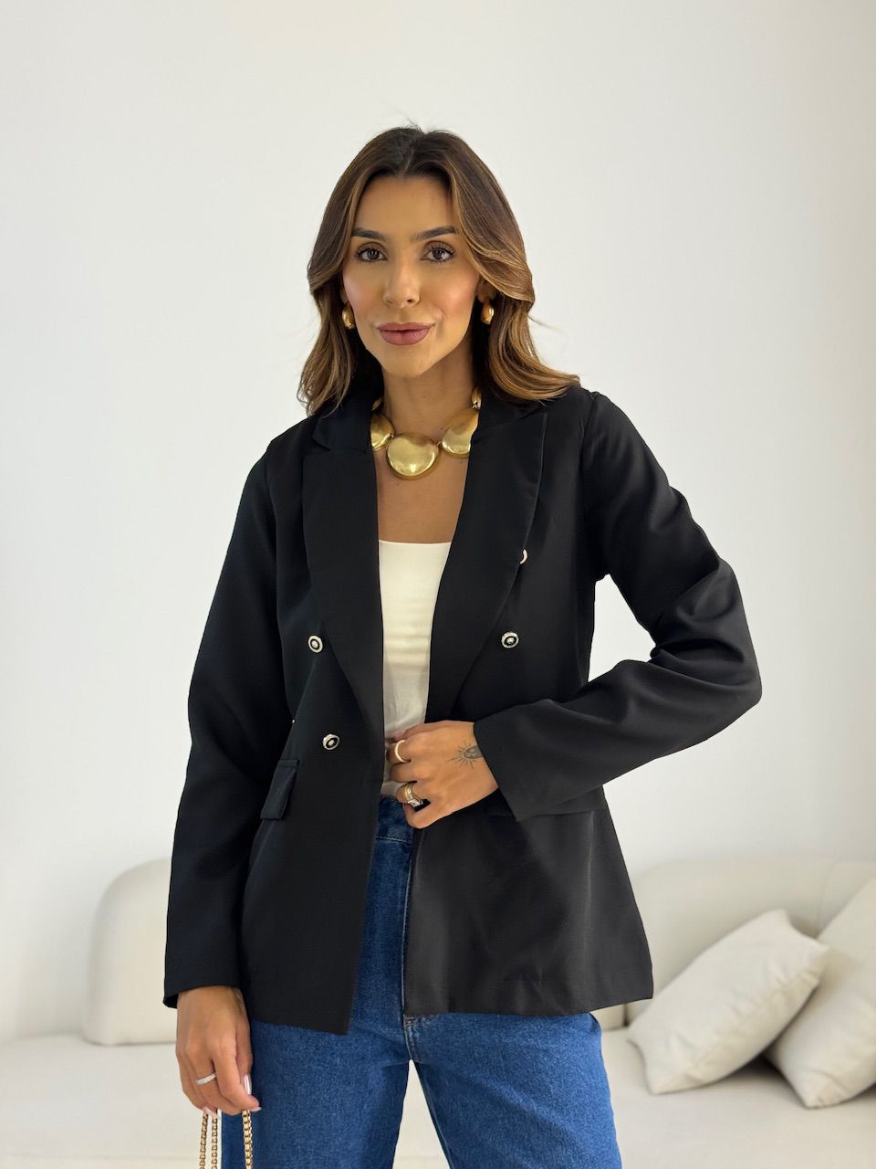 BLAZER AMANDA BOTÕES PRETO - 0069530032 - CAROLLA FERRARO