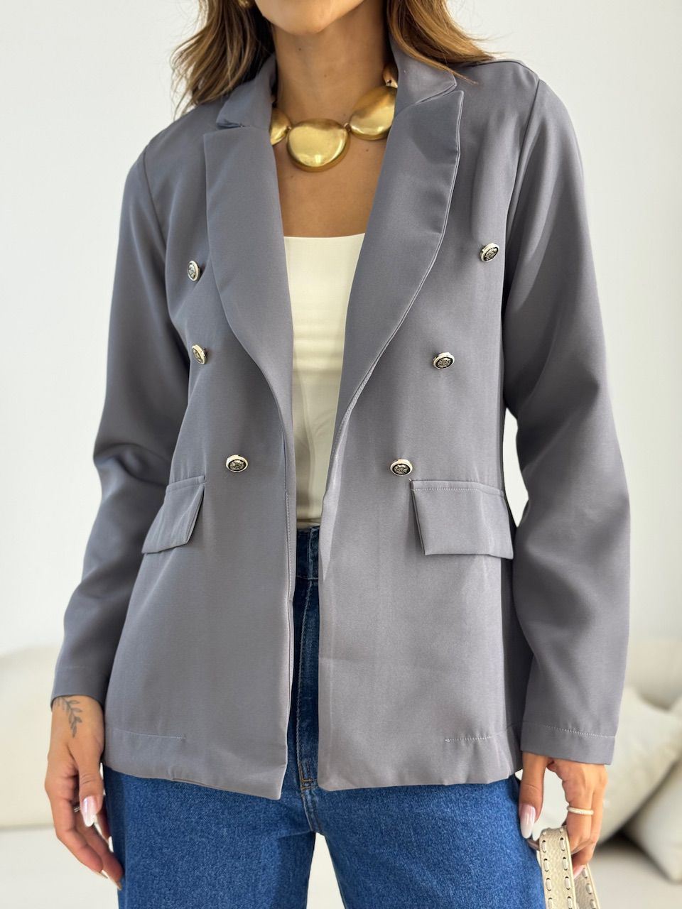 BLAZER AMANDA BOTÕES CINZA