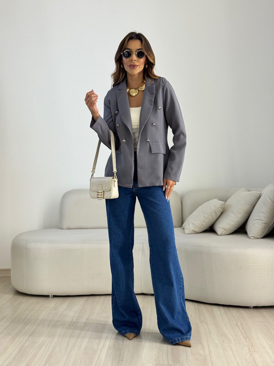 BLAZER AMANDA BOTÕES CINZA