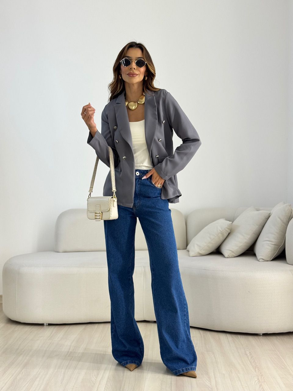 BLAZER AMANDA BOTÕES CINZA