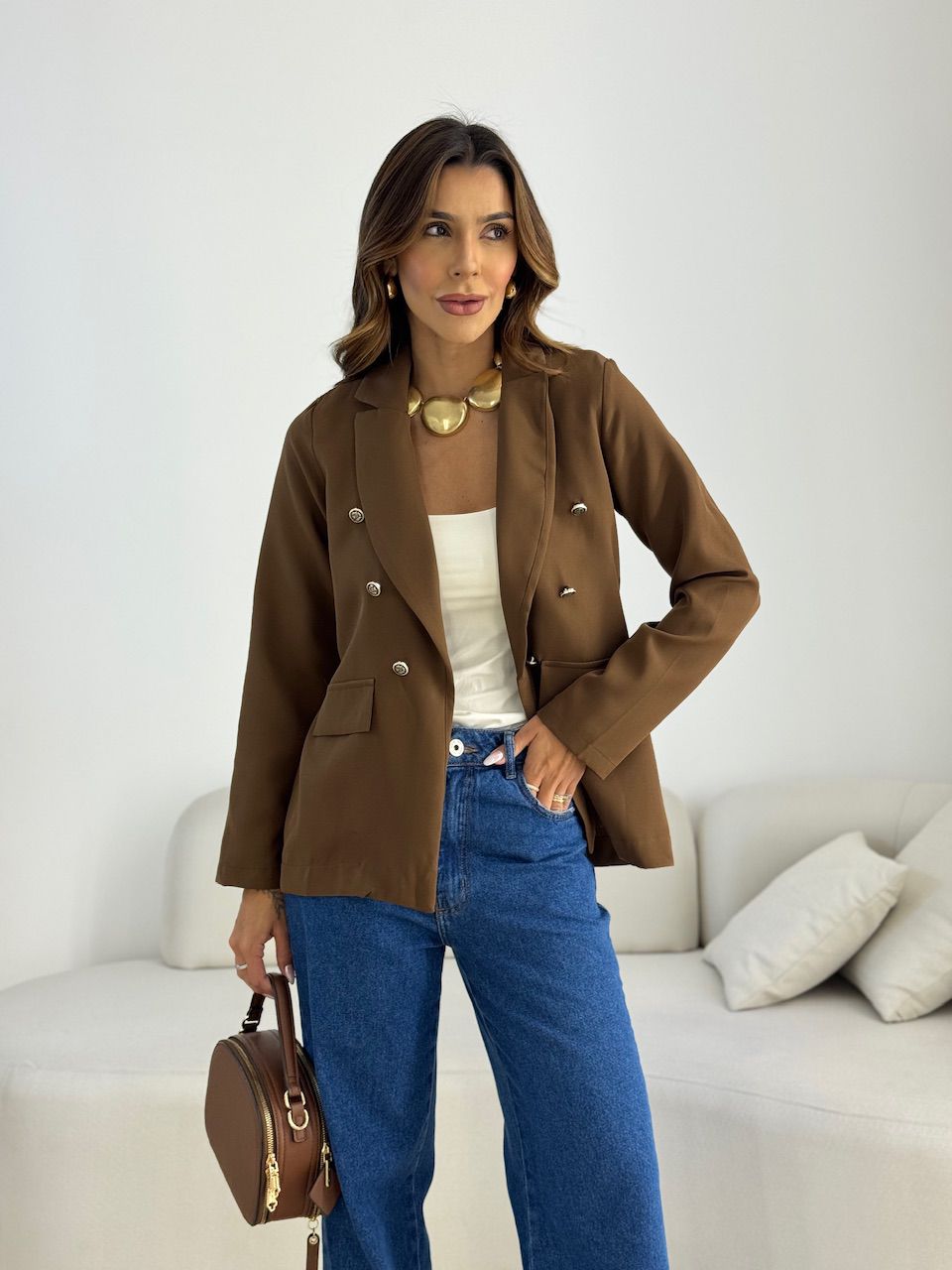 BLAZER AMANDA BOTÕES MARROM - 0069530054 - CAROLLA FERRARO