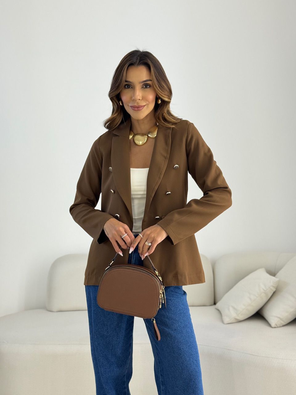 BLAZER AMANDA BOTÕES MARROM