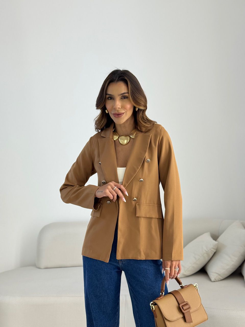 BLAZER AMANDA BOTÕES CARAMELO - 0069530095 - CAROLLA FERRARO