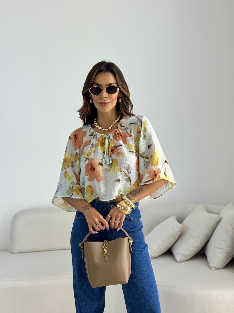 BLUSA ISABELA FLORES AMARELA