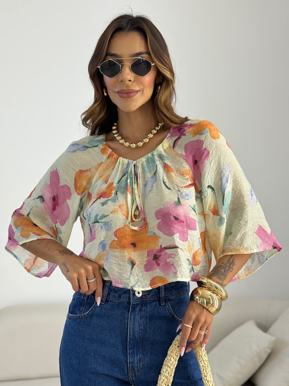 BLUSA ISABELA FLORES ROSA