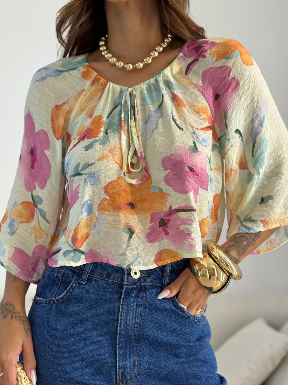 BLUSA ISABELA FLORES ROSA