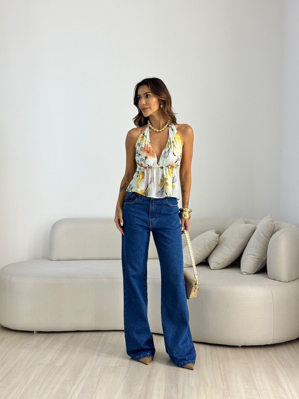 BLUSA PAOLA FLORES AMARELA