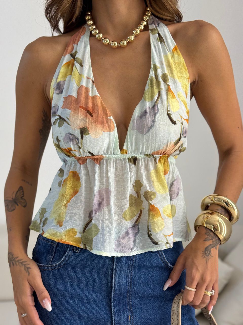 BLUSA PAOLA FLORES AMARELA